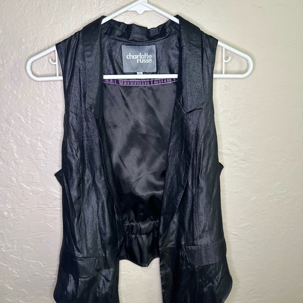 Charlotte Russe Shiny Black Open Vest